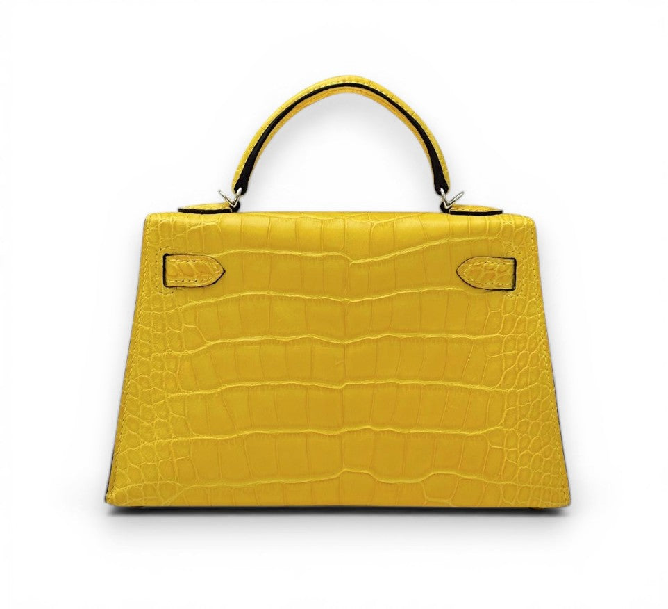 HERMES Kelly 20 Mimosa Alligator Mississippiensis Palladium Hardware