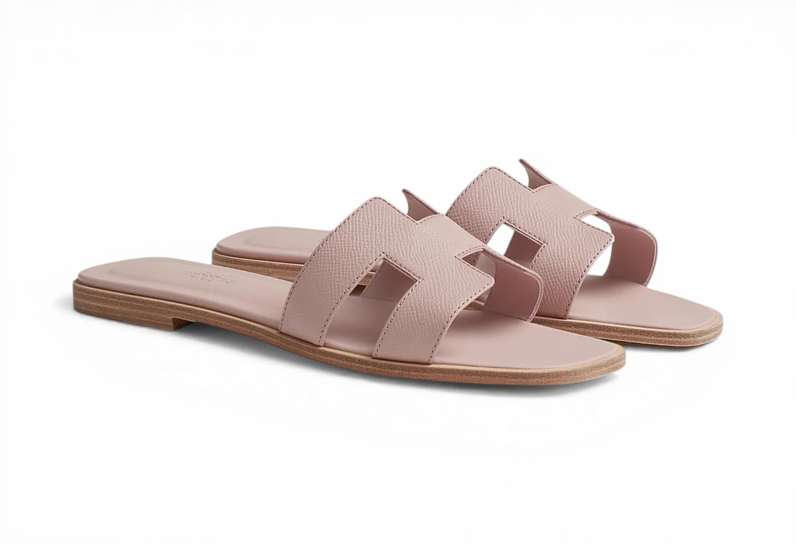 HERMES Oran Sandals Rose Porcelain Epsom