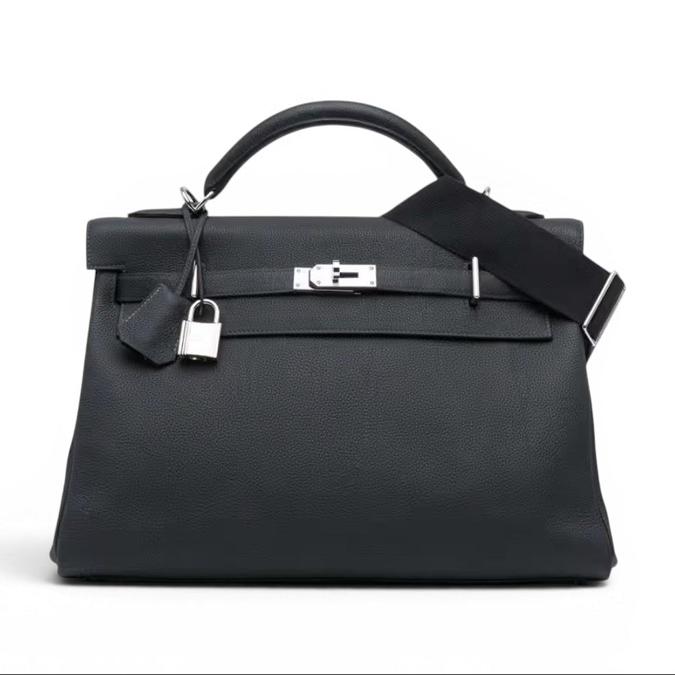 HERMES Kelly 42 Noir Togo Palladium Hardware