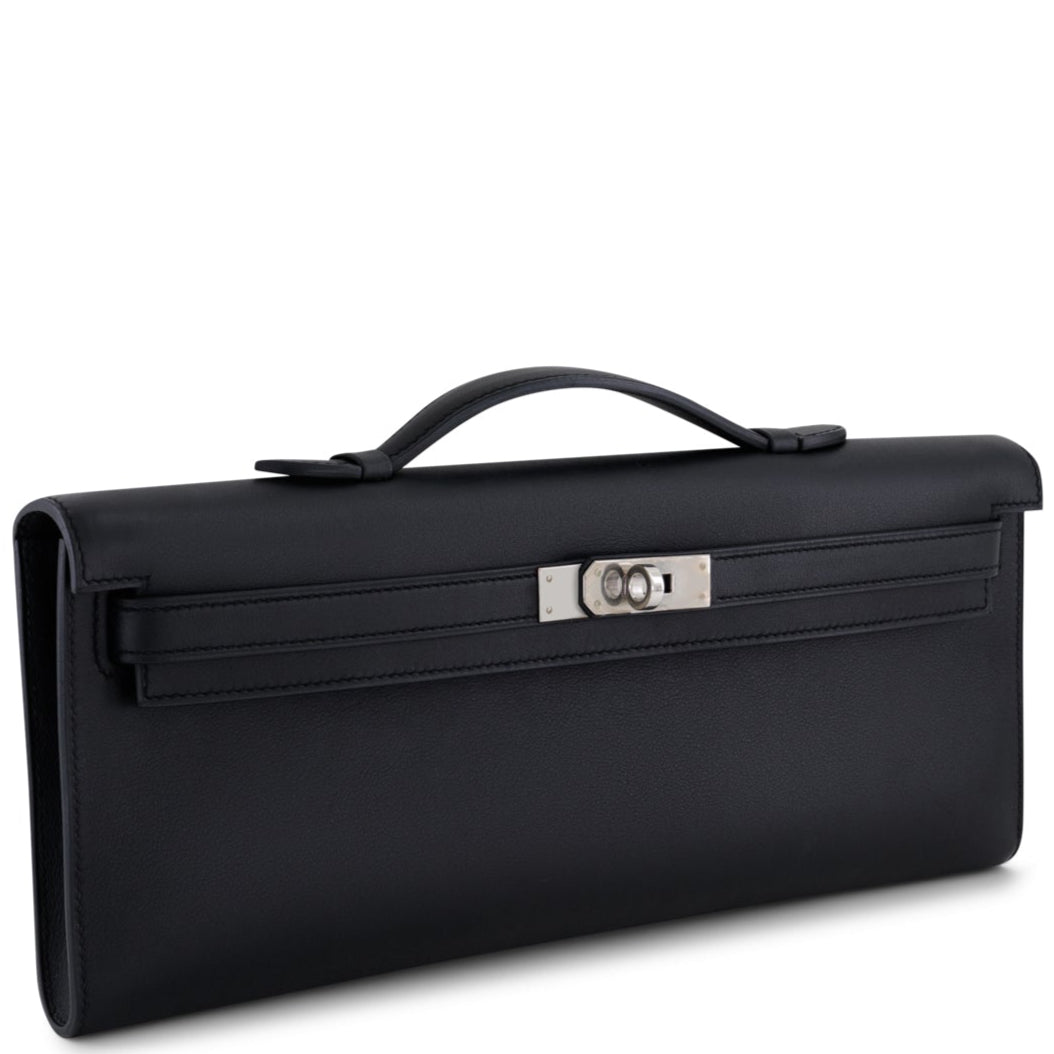 HERMES Kelly Cut Noir Swift Leather Palladium Hardware