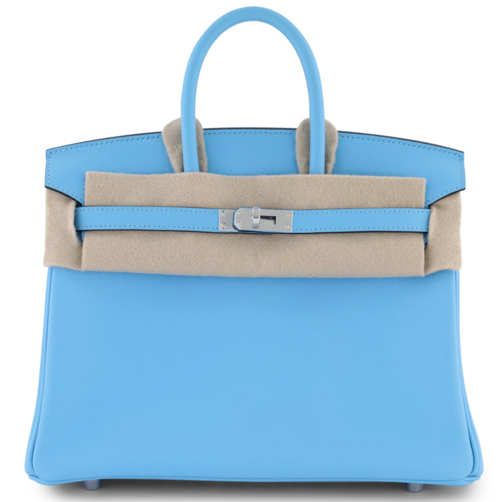 HERMÈS Birkin 25 Bleu Celeste Swift Leather Palladium Hardware