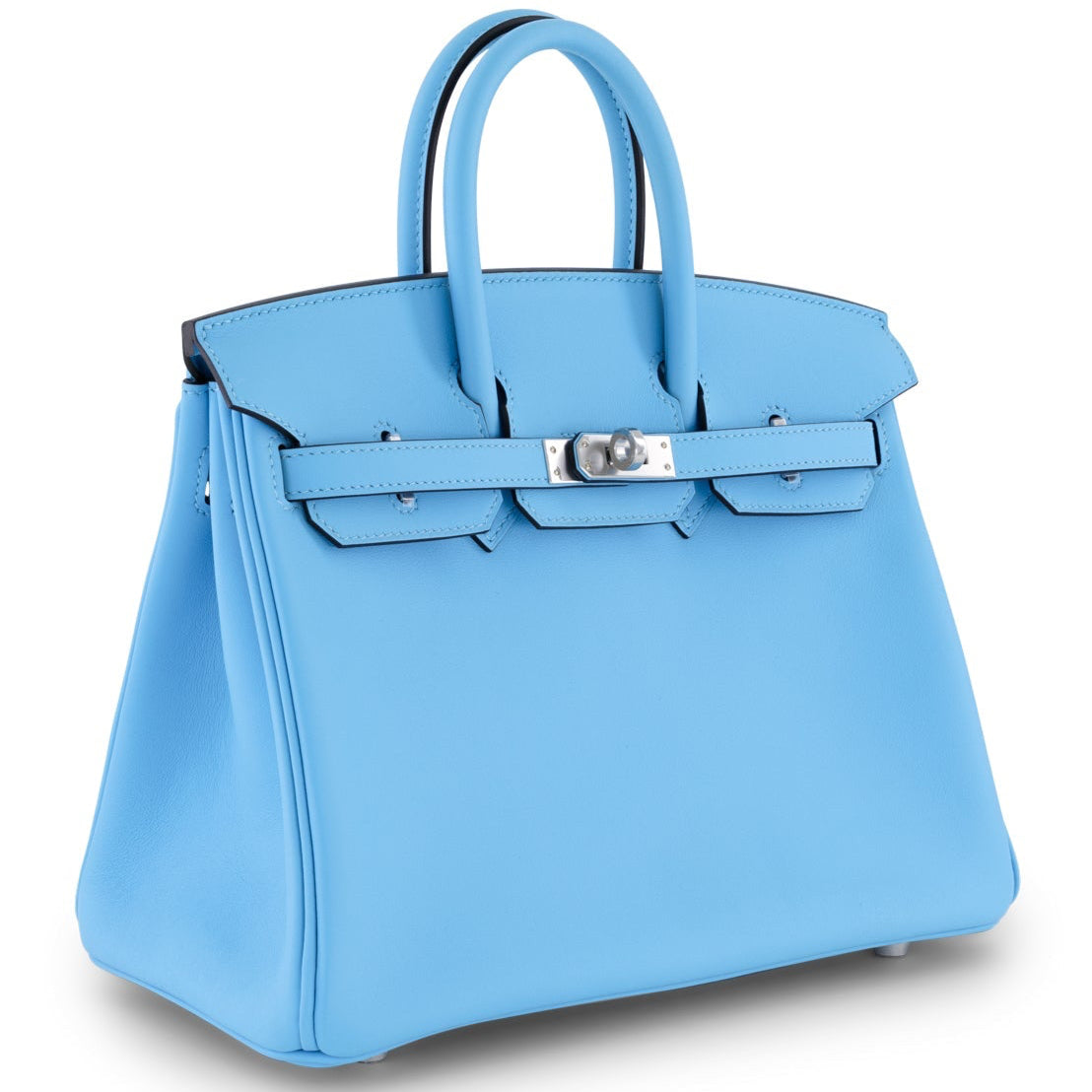 HERMÈS Birkin 25 Bleu Celeste Swift Leather Palladium Hardware