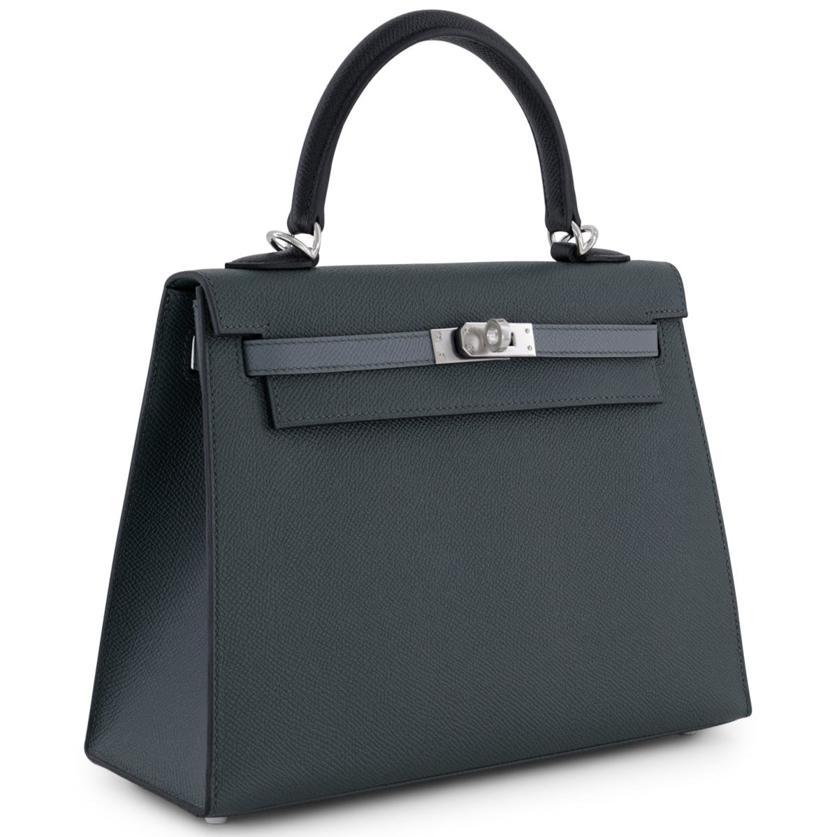 HERMES Kelly 25 Tricolour Green Mangrove / Vert Amande / Black Epsom Leather Palladium Hardware