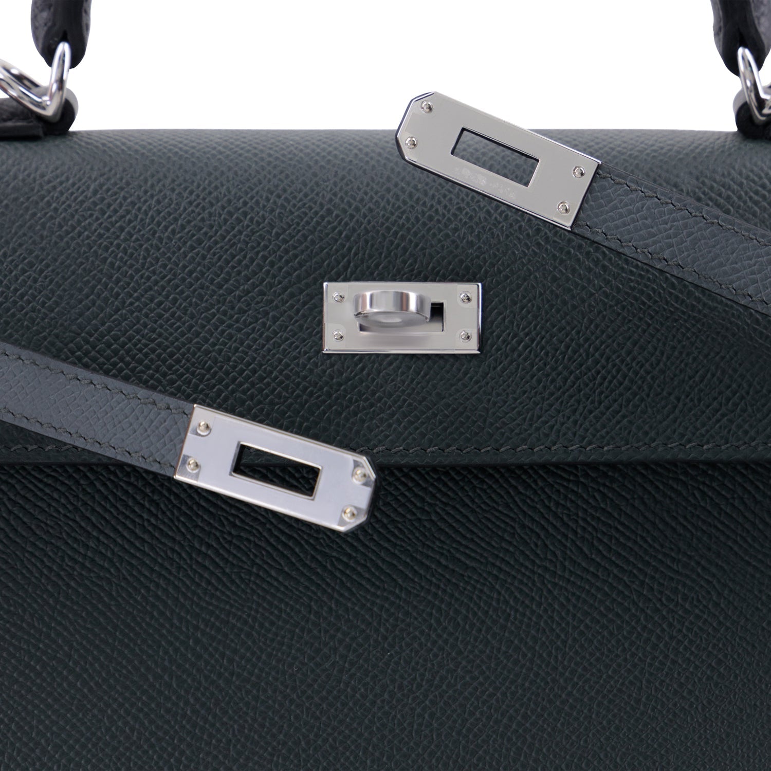 HERMES Kelly 25 Tricolour Green Mangrove / Vert Amande / Black Epsom Leather Palladium Hardware