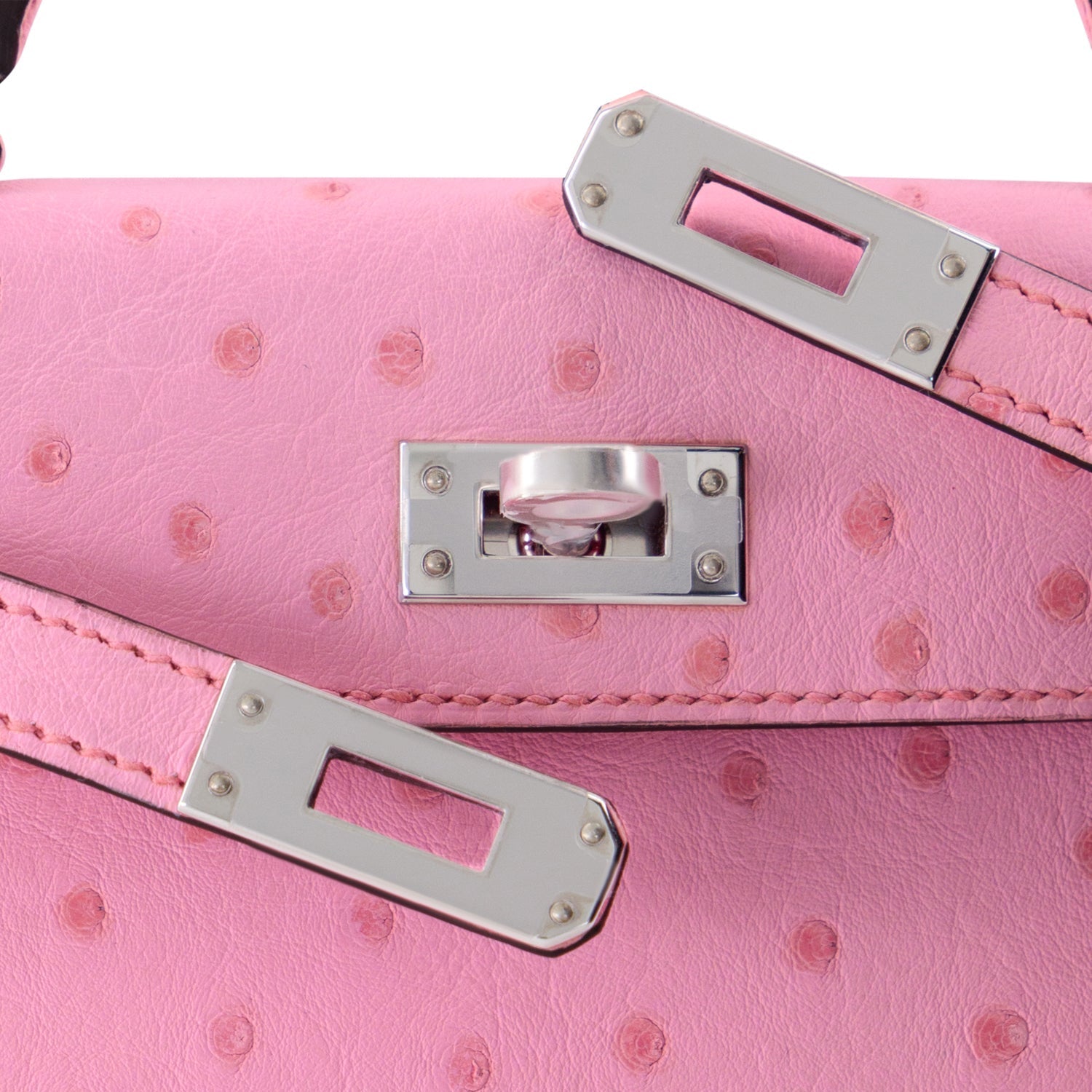 HERMES Kelly 20 Bubblegum Ostrich Palladium hardware