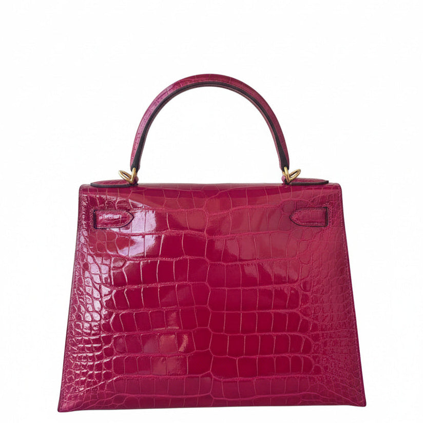 HERMES Kelly 28 Rose Pourpre Alligator Gold Hardware