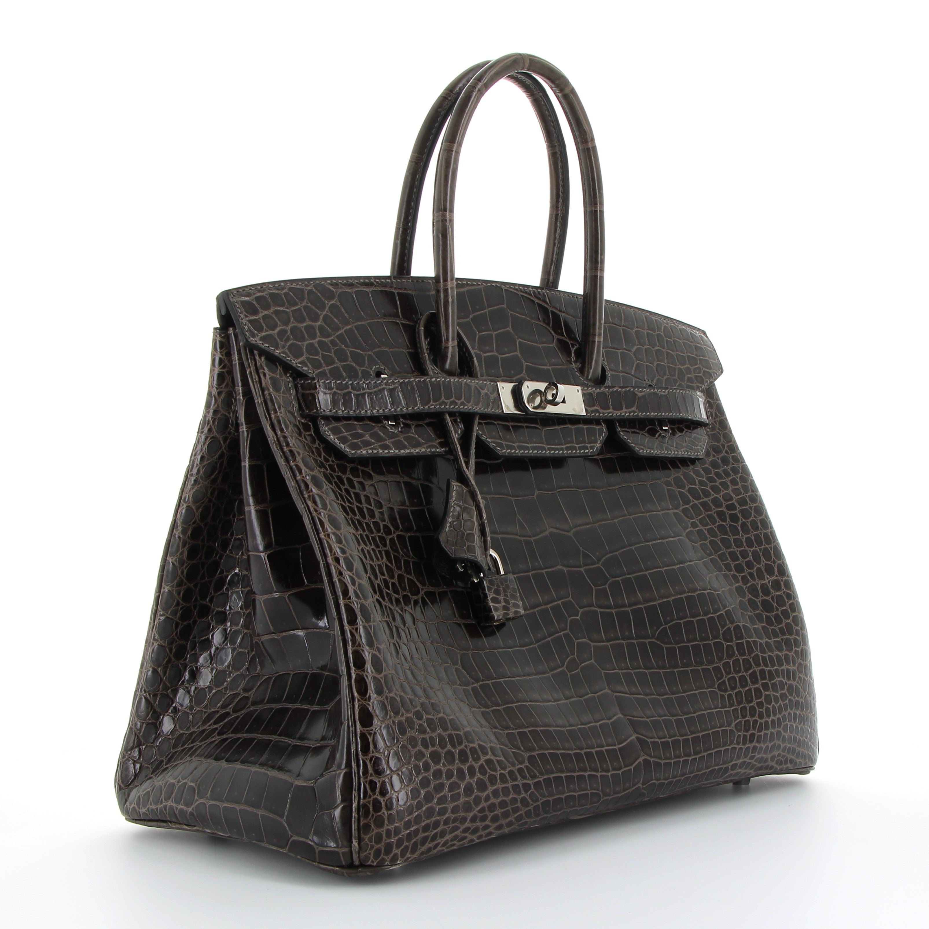 HERMES Birkin 35 Gris Graphite Crocodile Porosus Palladium hardware