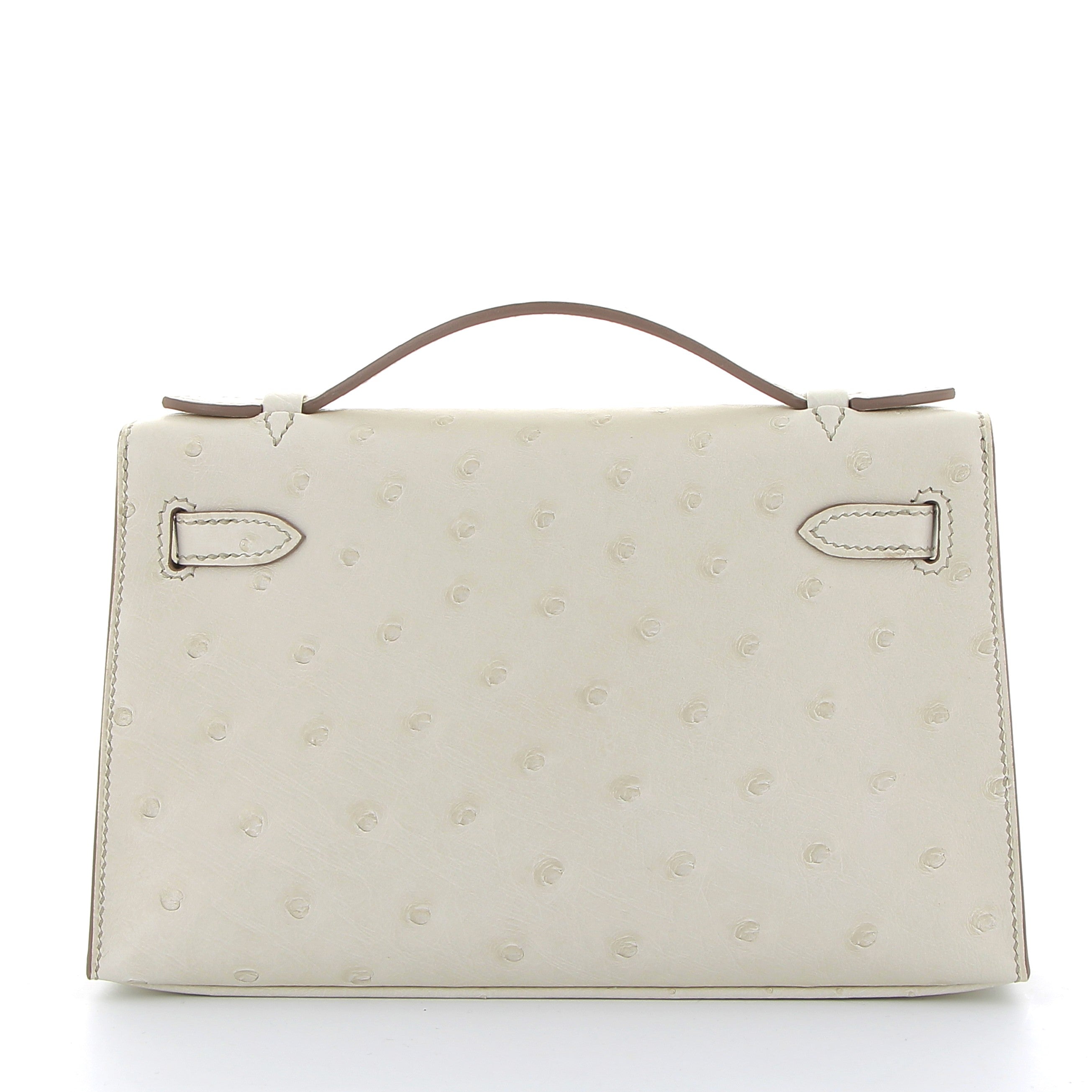 HERMES Kelly Pochette Beton Ostrich Palladium Hardware