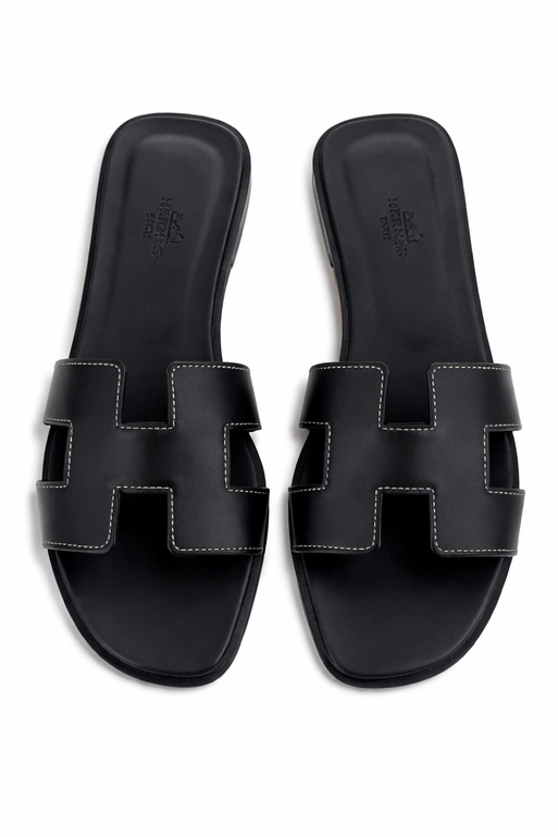 HERMES Oran Sandals Noir Box Size EU 39.5