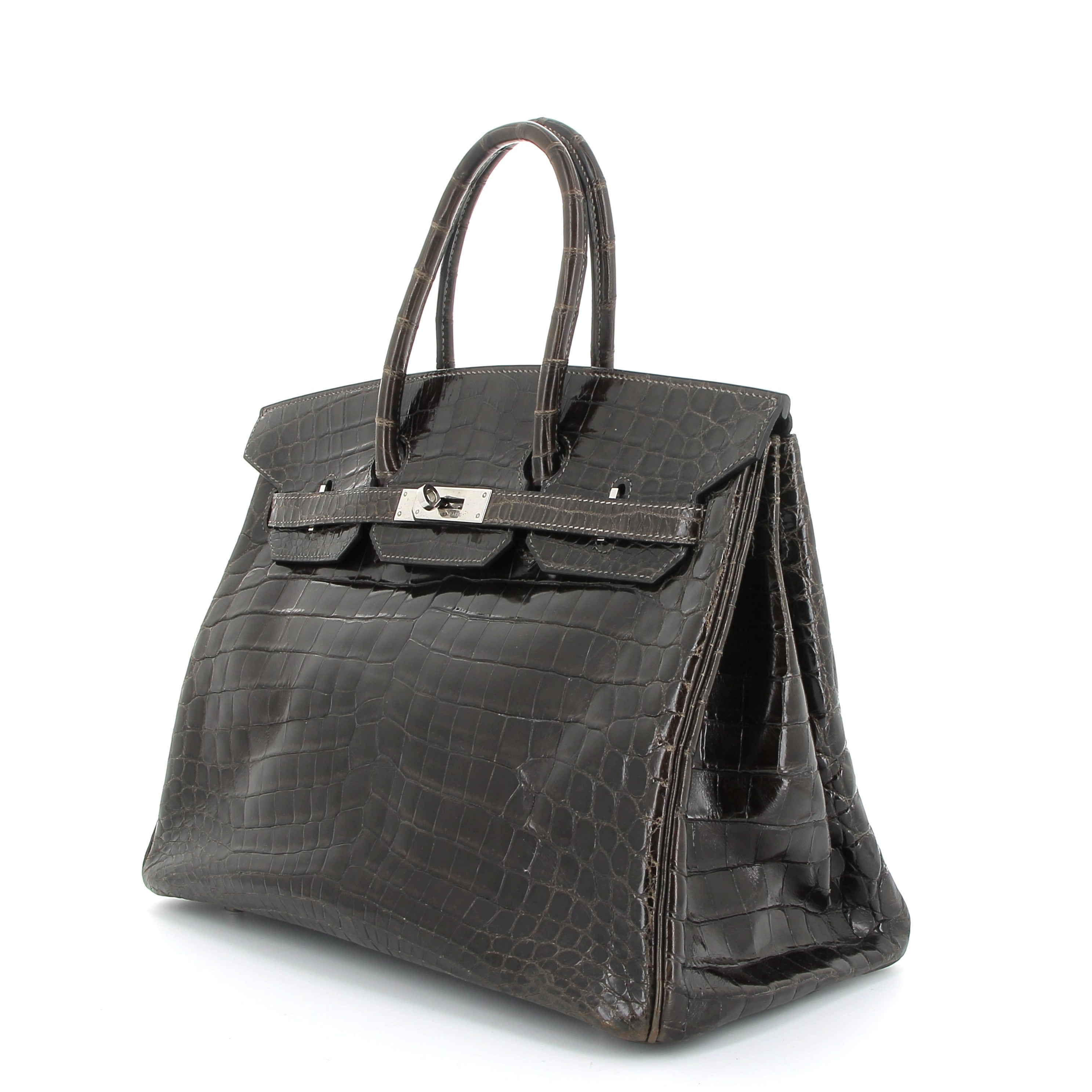 HERMES Birkin 35 Crocodile Niloticus Graphite Palladium hardware