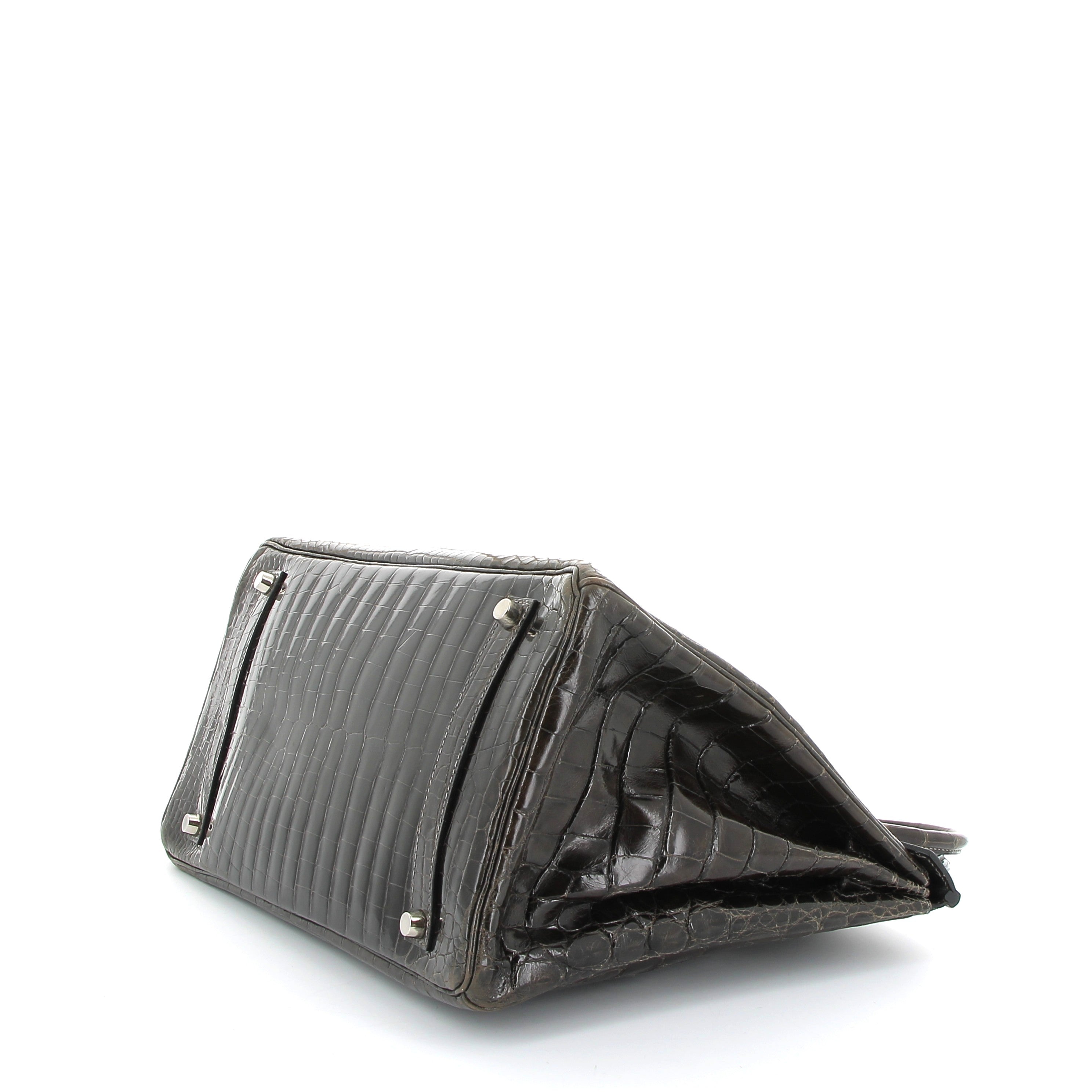 HERMES Birkin 35 Crocodile Niloticus Graphite Palladium hardware