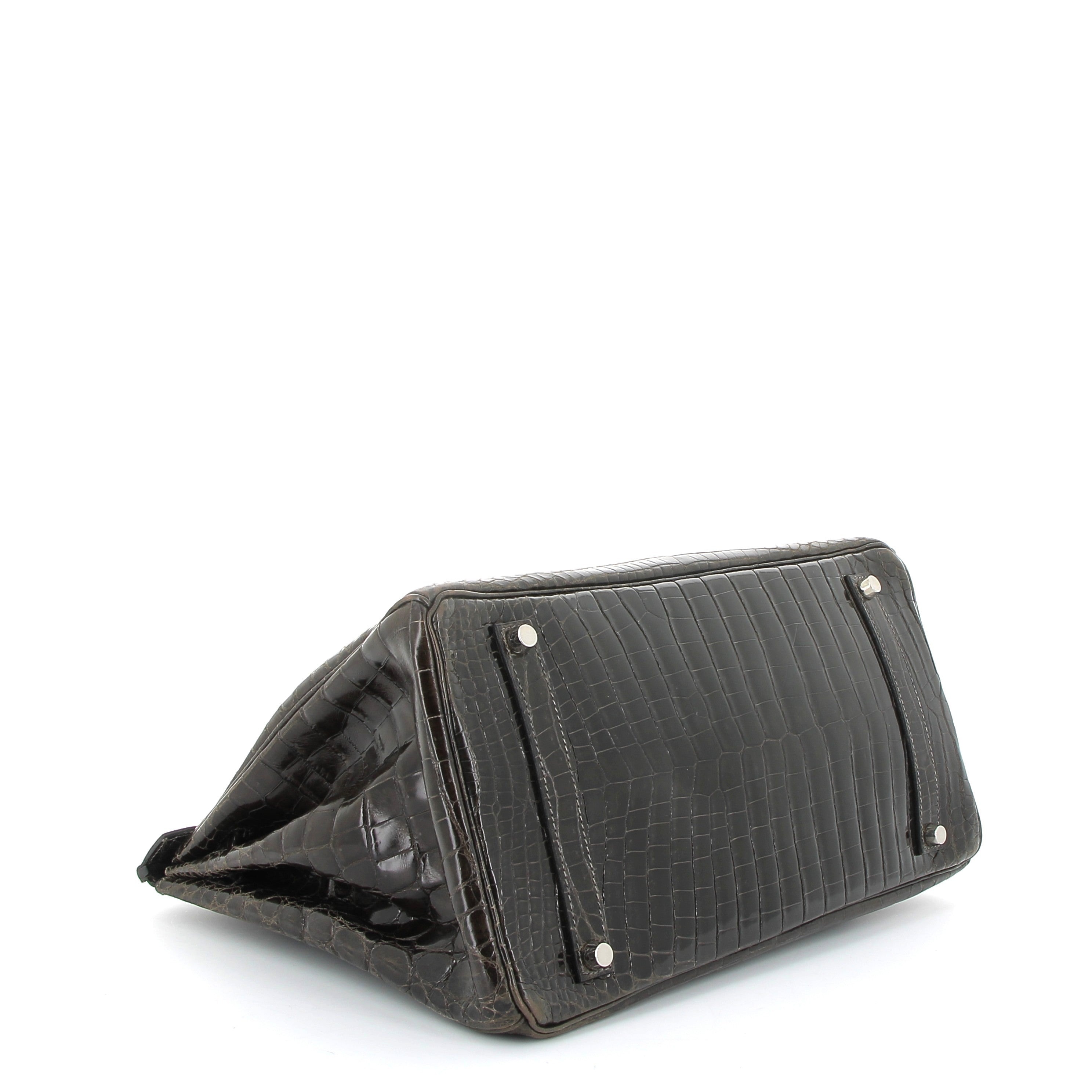 HERMES Birkin 35 Crocodile Niloticus Graphite Palladium hardware