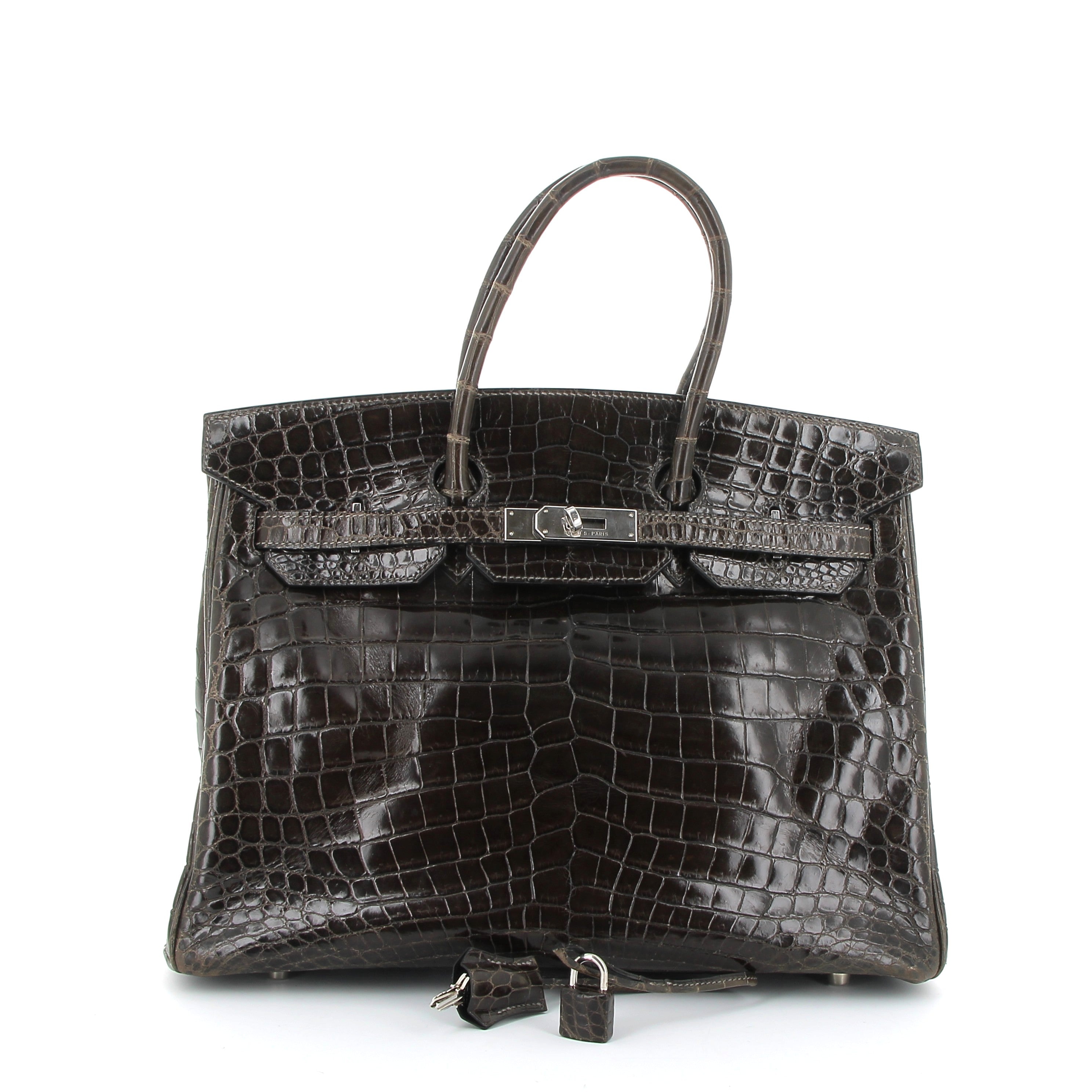 HERMES Birkin 35 Crocodile Niloticus Graphite Palladium hardware