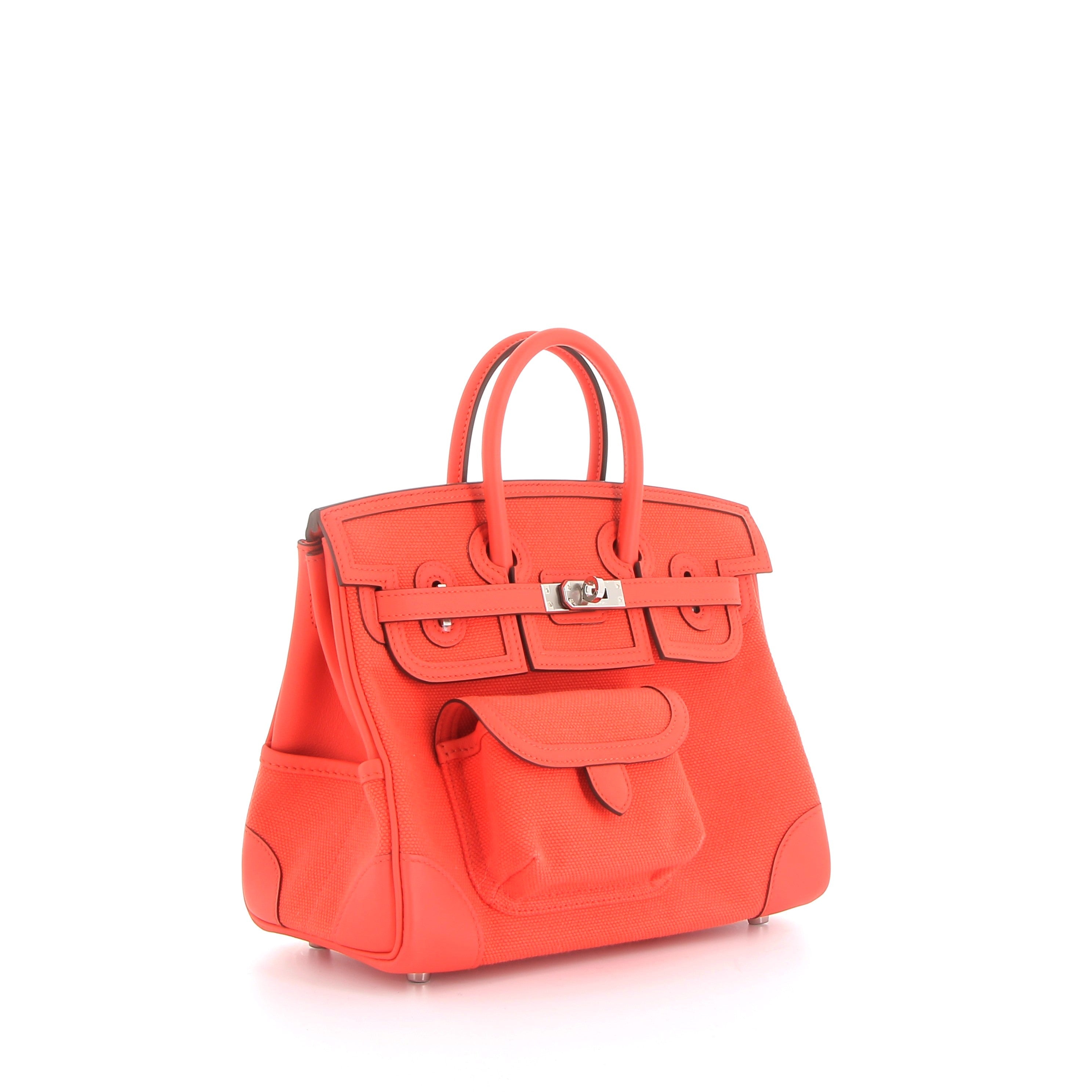 HERMÈS Birkin 25 Cargo Orange Swift/Canvas Palladium hardware