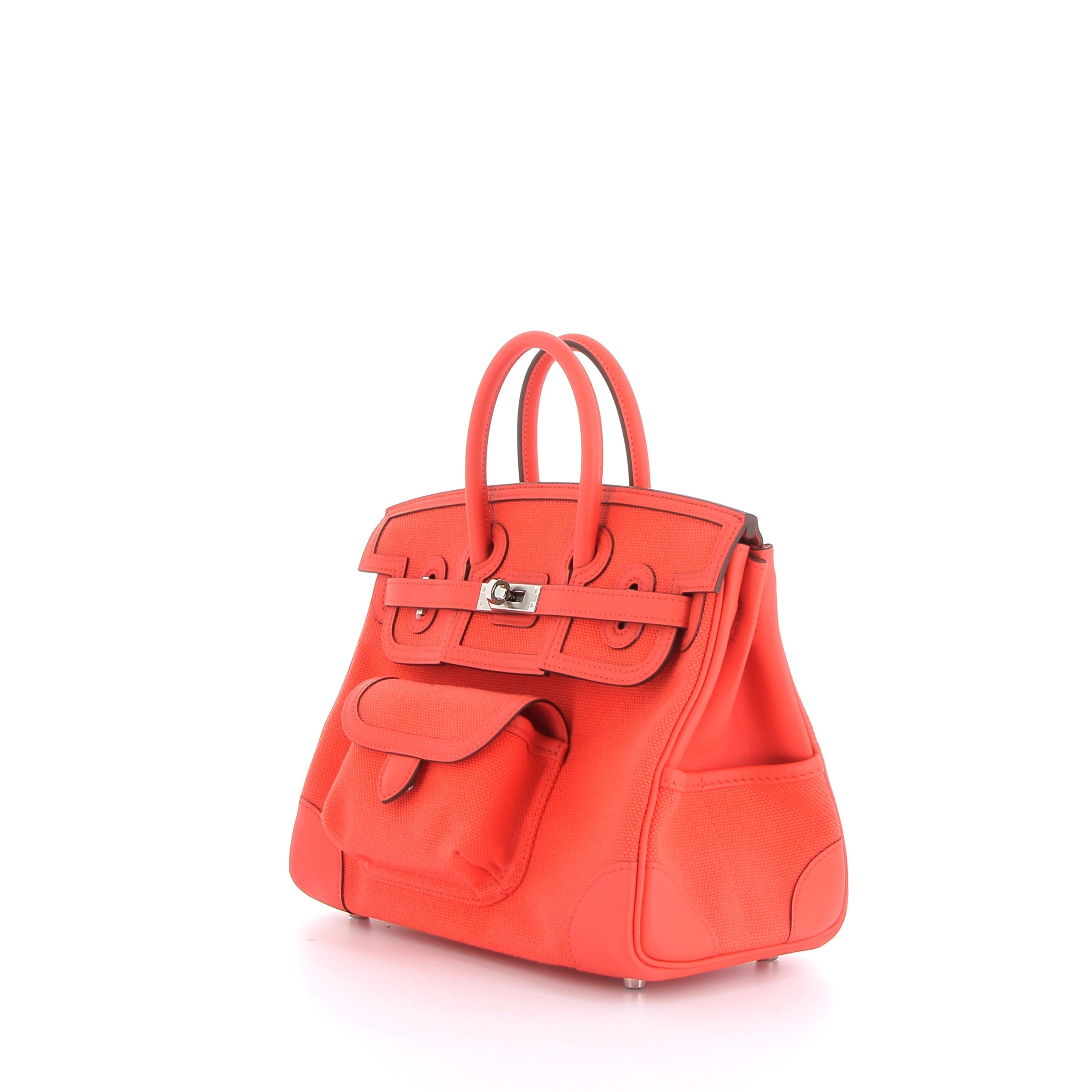 HERMÈS Birkin 25 Cargo Orange Swift/Canvas Palladium hardware