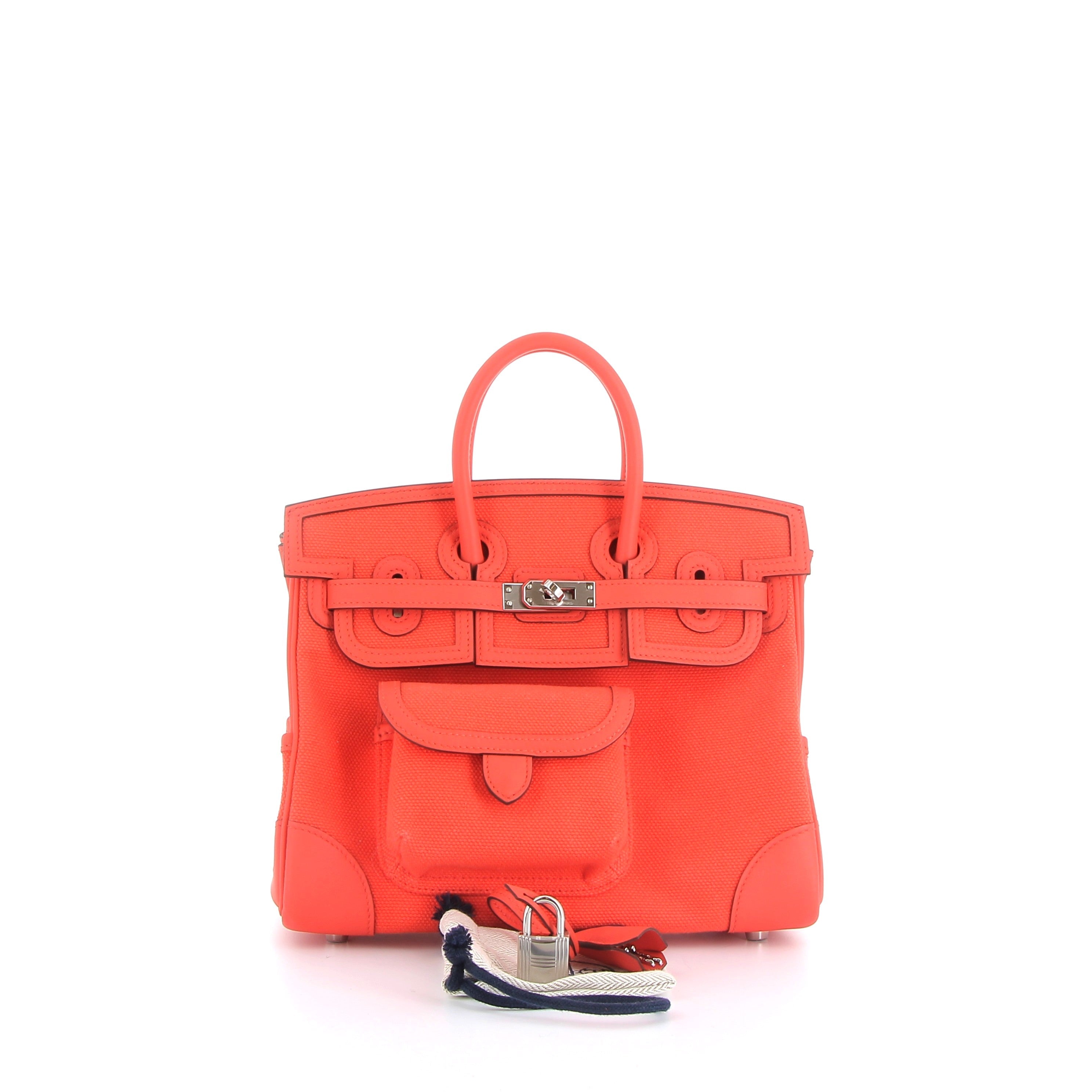 HERMÈS Birkin 25 Cargo Orange Swift/Canvas Palladium hardware