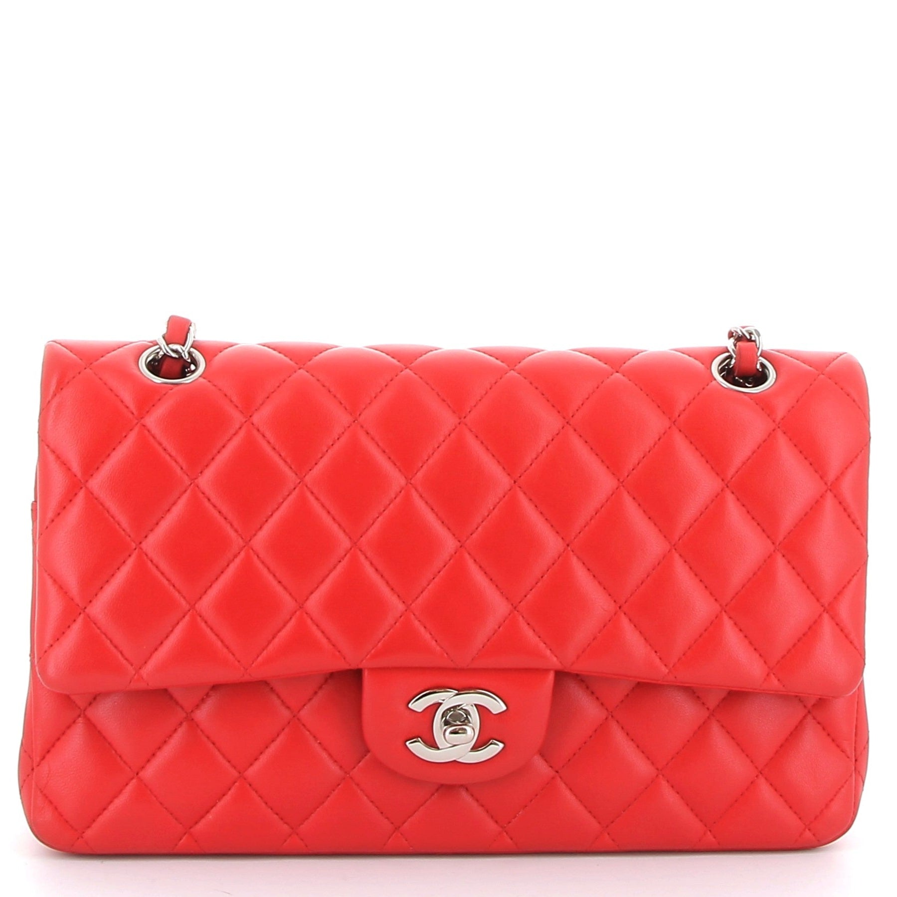 CHANEL Timeless Red Quilted Leather Silver Hardware