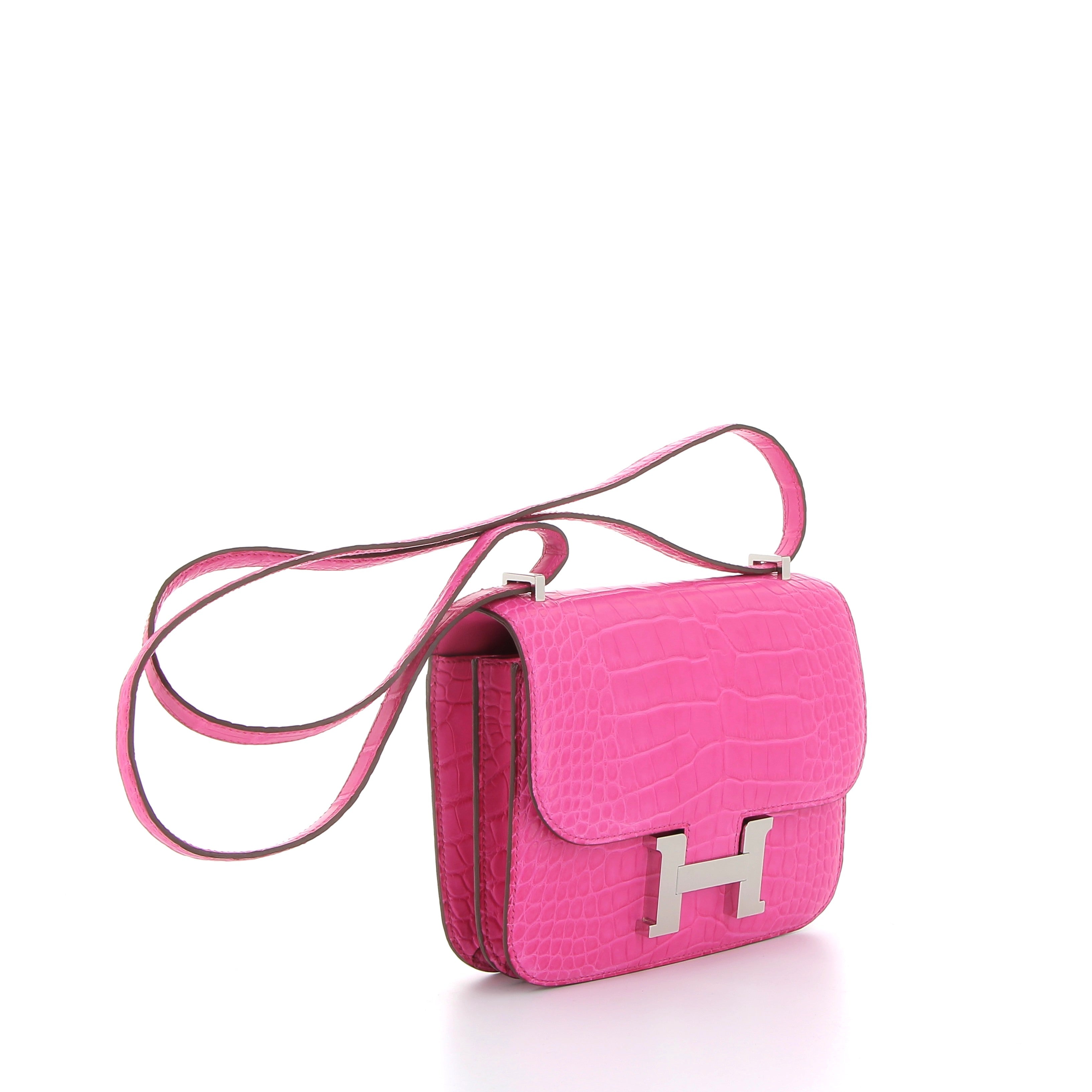 HERMÈS Constance 18 Rose Shocking Crocodile Palladium hardware