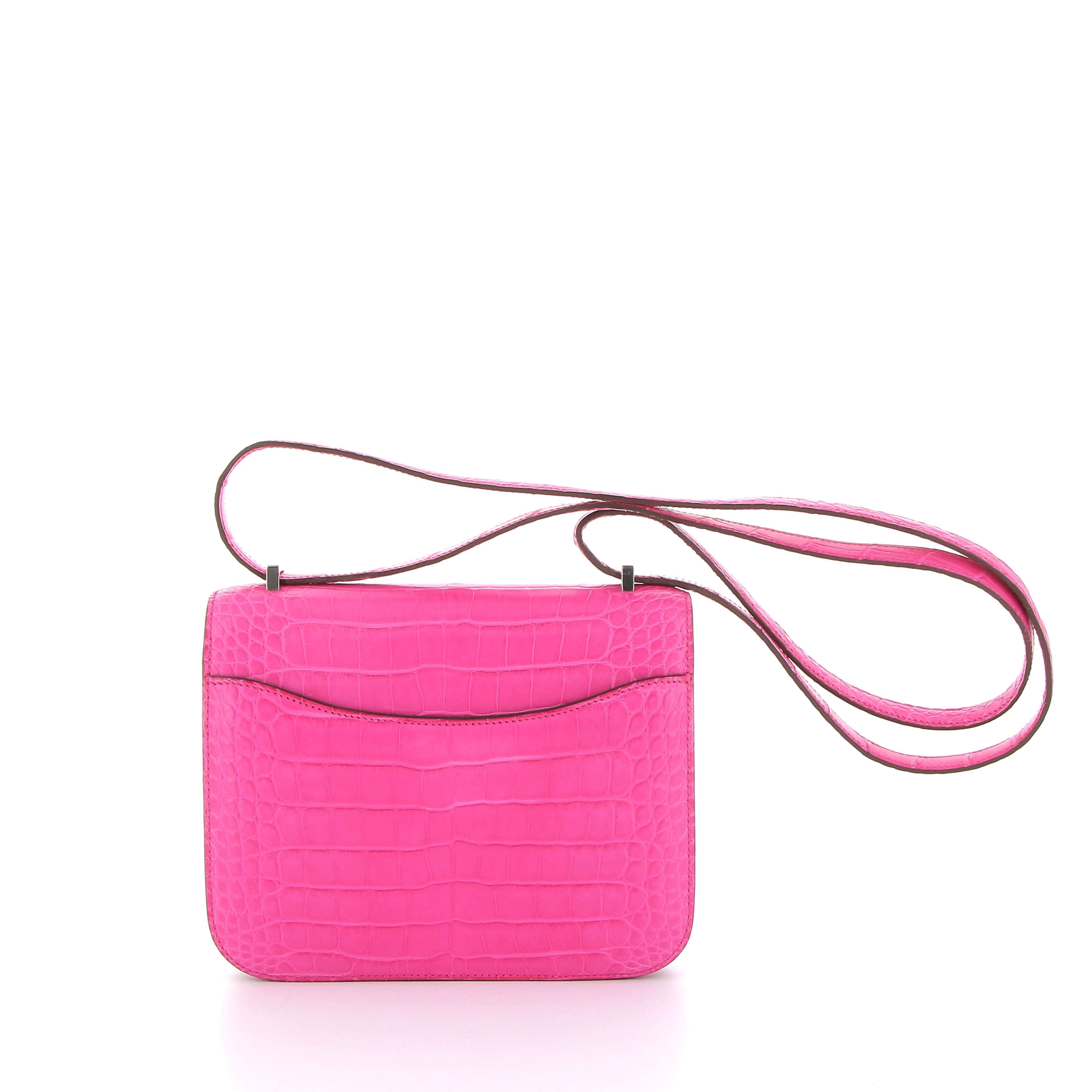 HERMÈS Constance 18 Rose Shocking Crocodile Palladium hardware