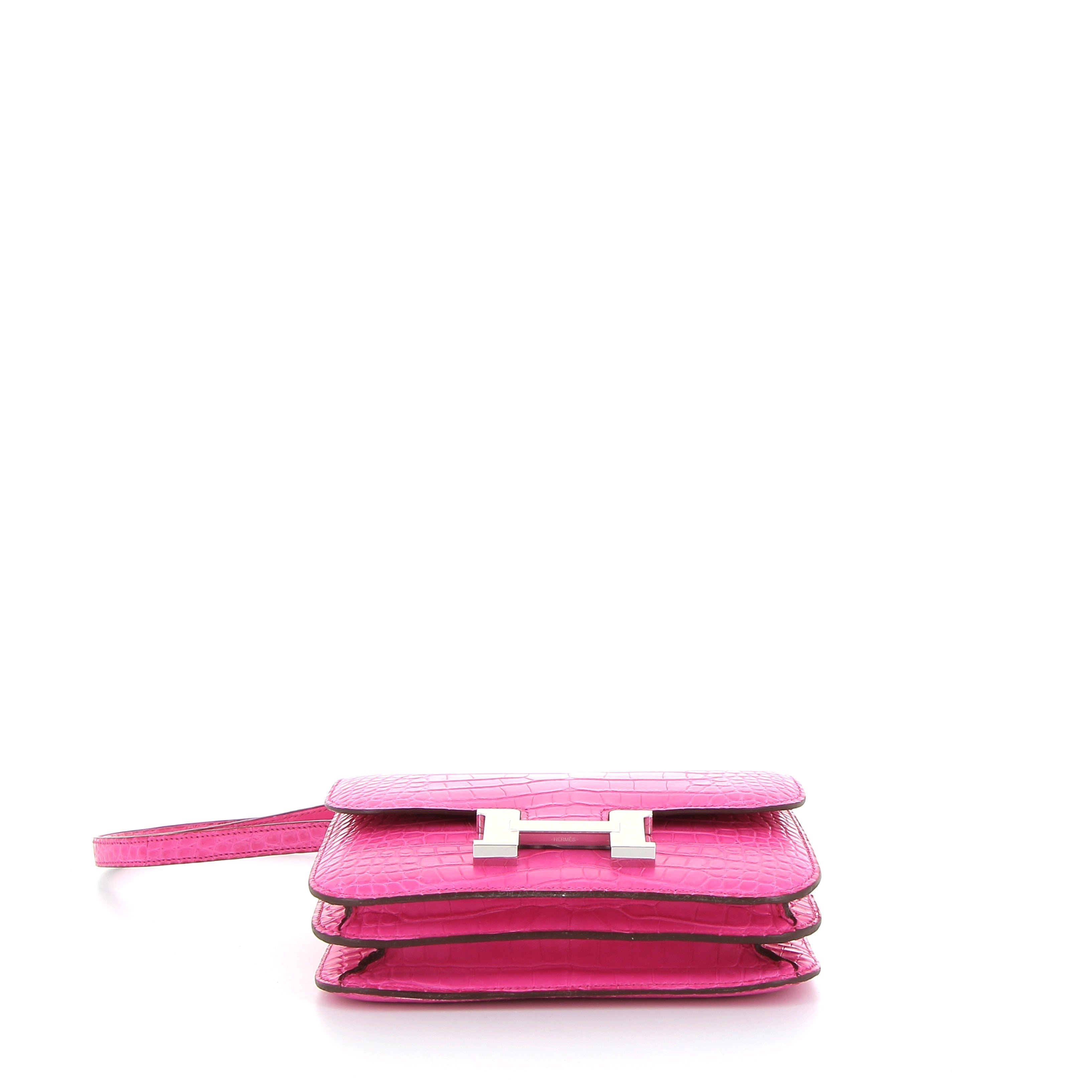 HERMÈS Constance 18 Rose Shocking Crocodile Palladium hardware