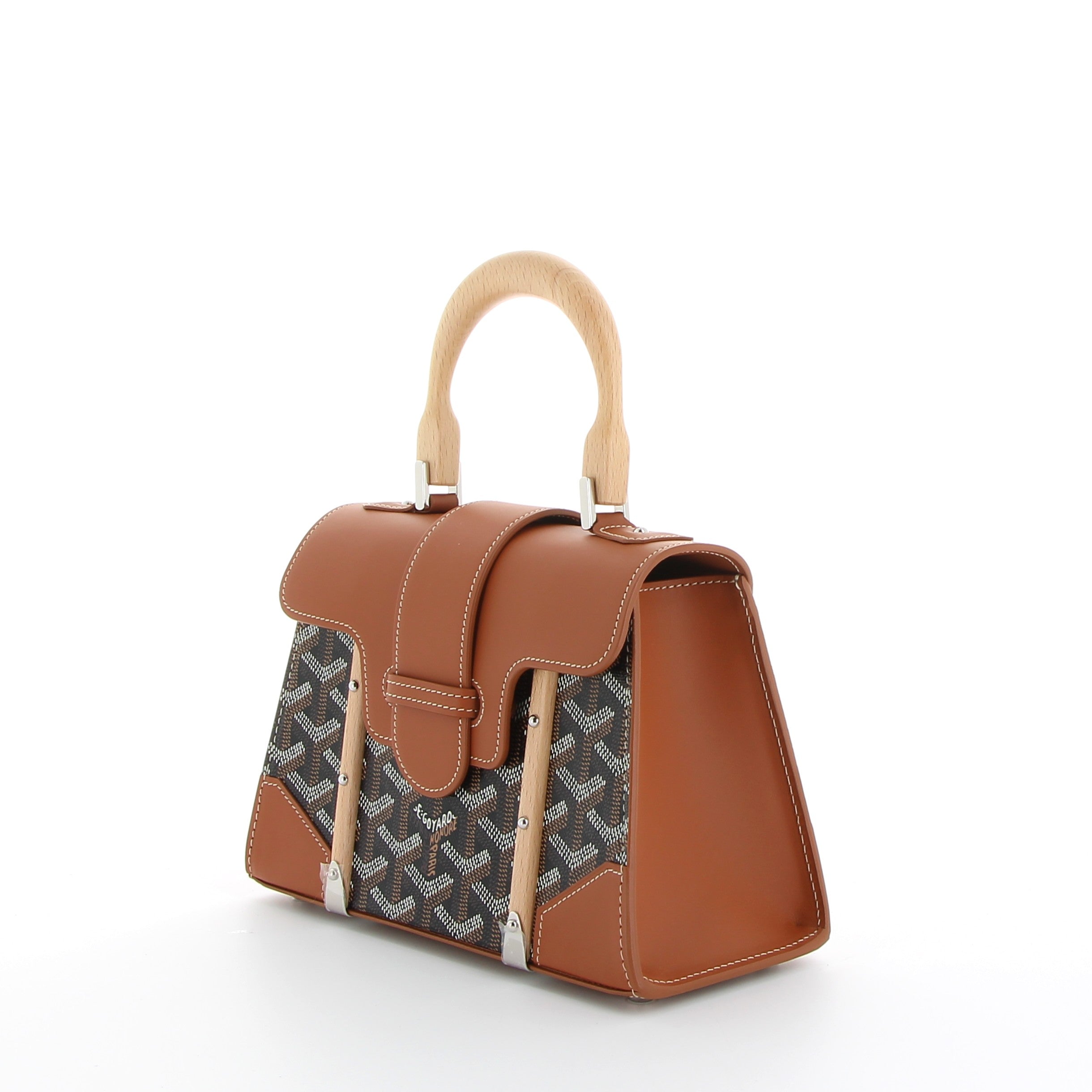 Goyard Saigon Structured Mini Bag in Black Canvas and Tan Vachette Clamecy Leather