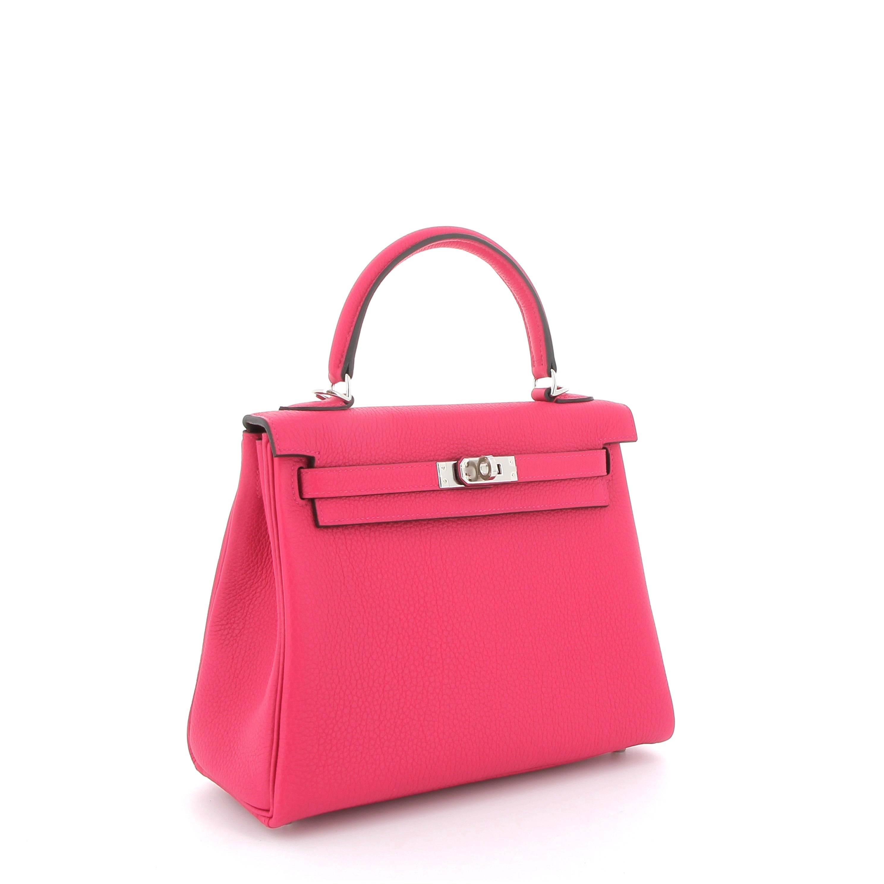 HERMÈS Kelly 25 Rose Mexico Togo Palladium hardware