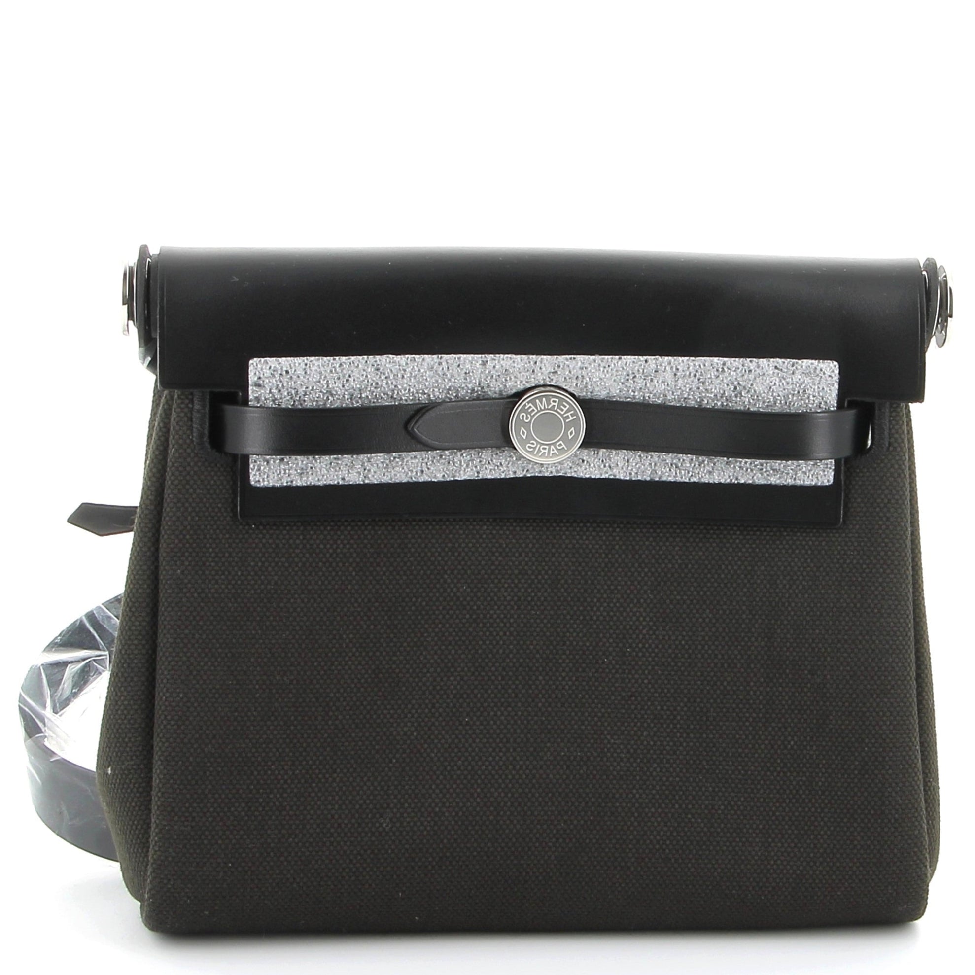 HERMÈS Mini Herbag 20 Noir Swift Leather/Canvas Palladium Hardware