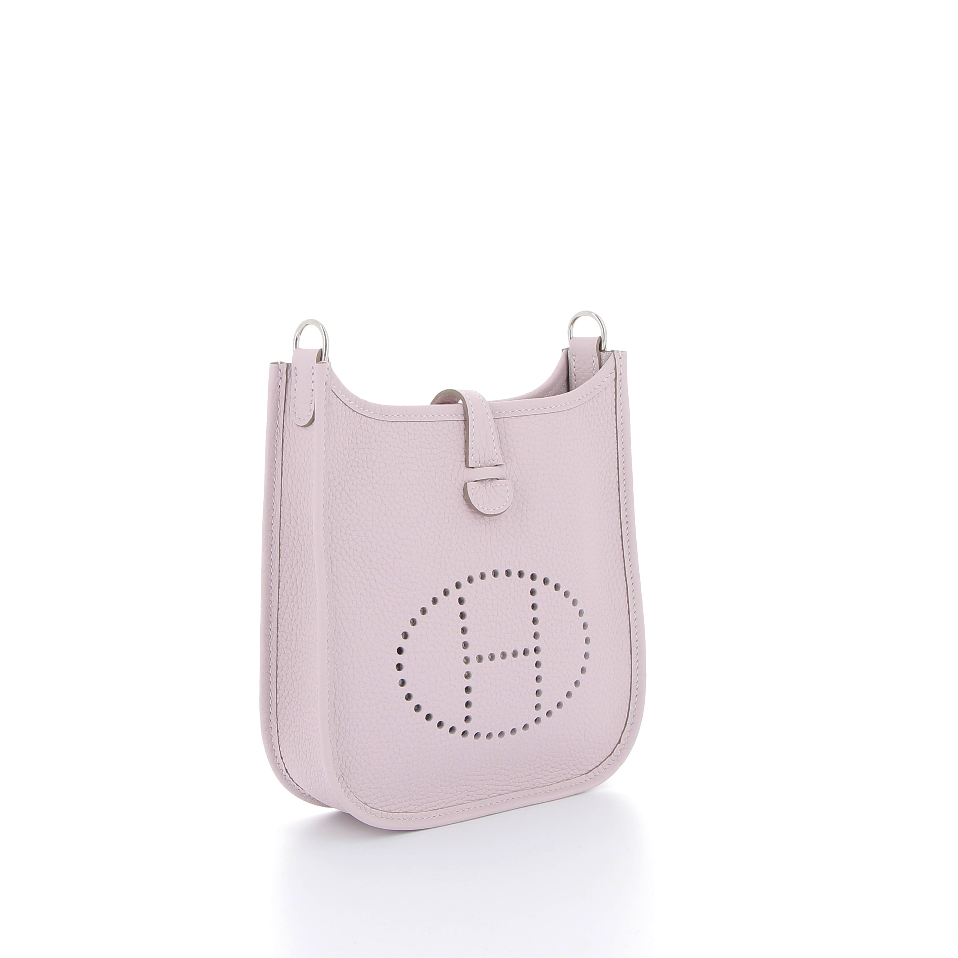Hermès Mini Evelyne 16cm Mauve Pale in Clemence Leather with Palladium Hardware