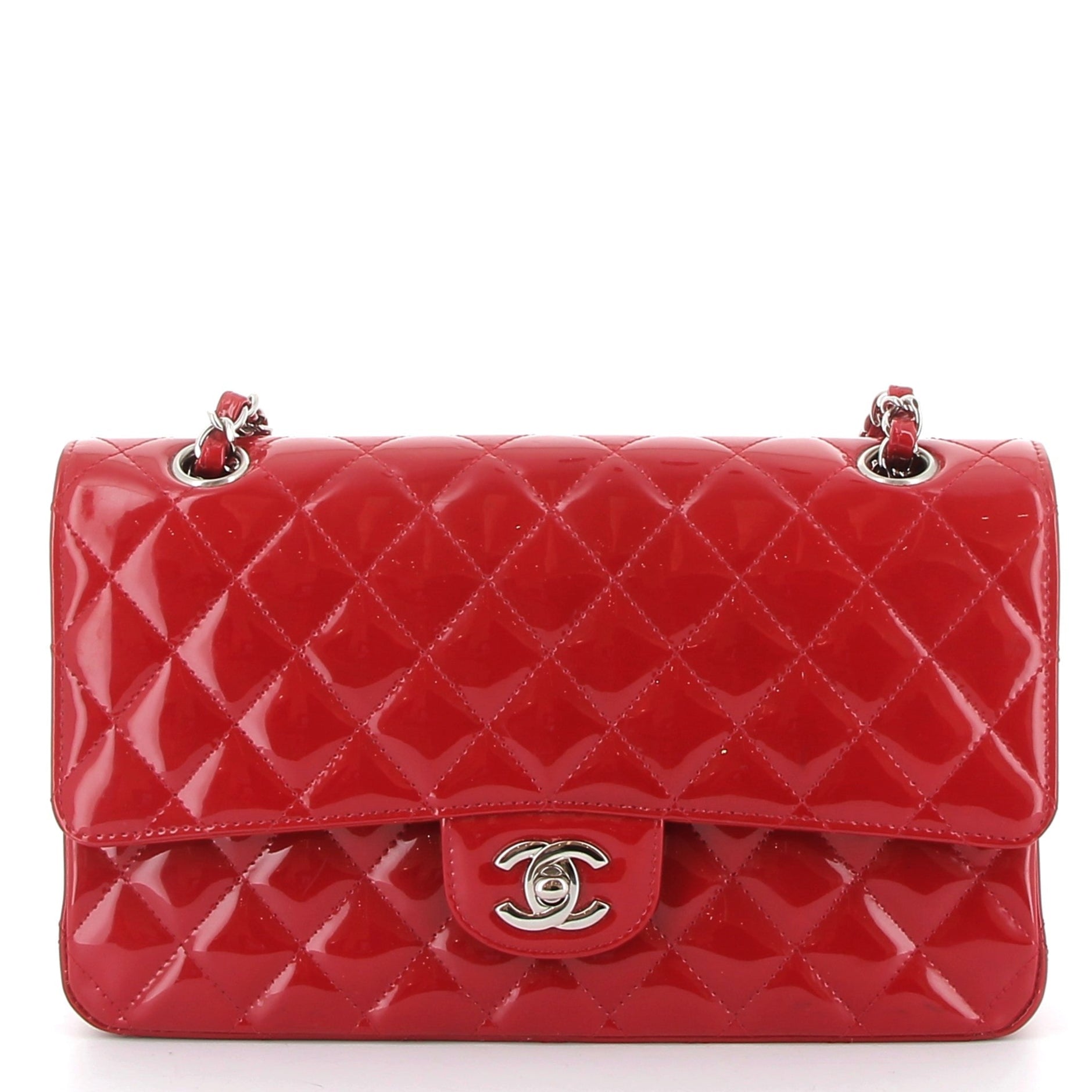 CHANEL Timeless Red Patent Leather Palladium Hardware