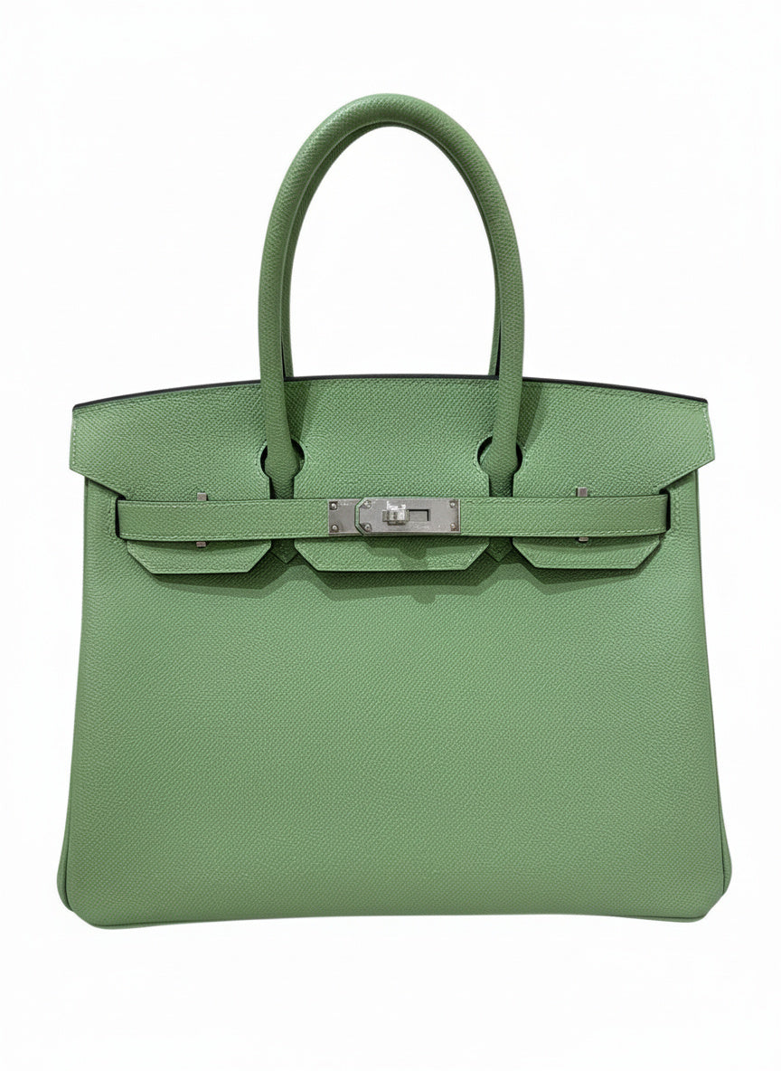 HERMES Birkin 30 Vert Criquet Epsom Palladium Hardware