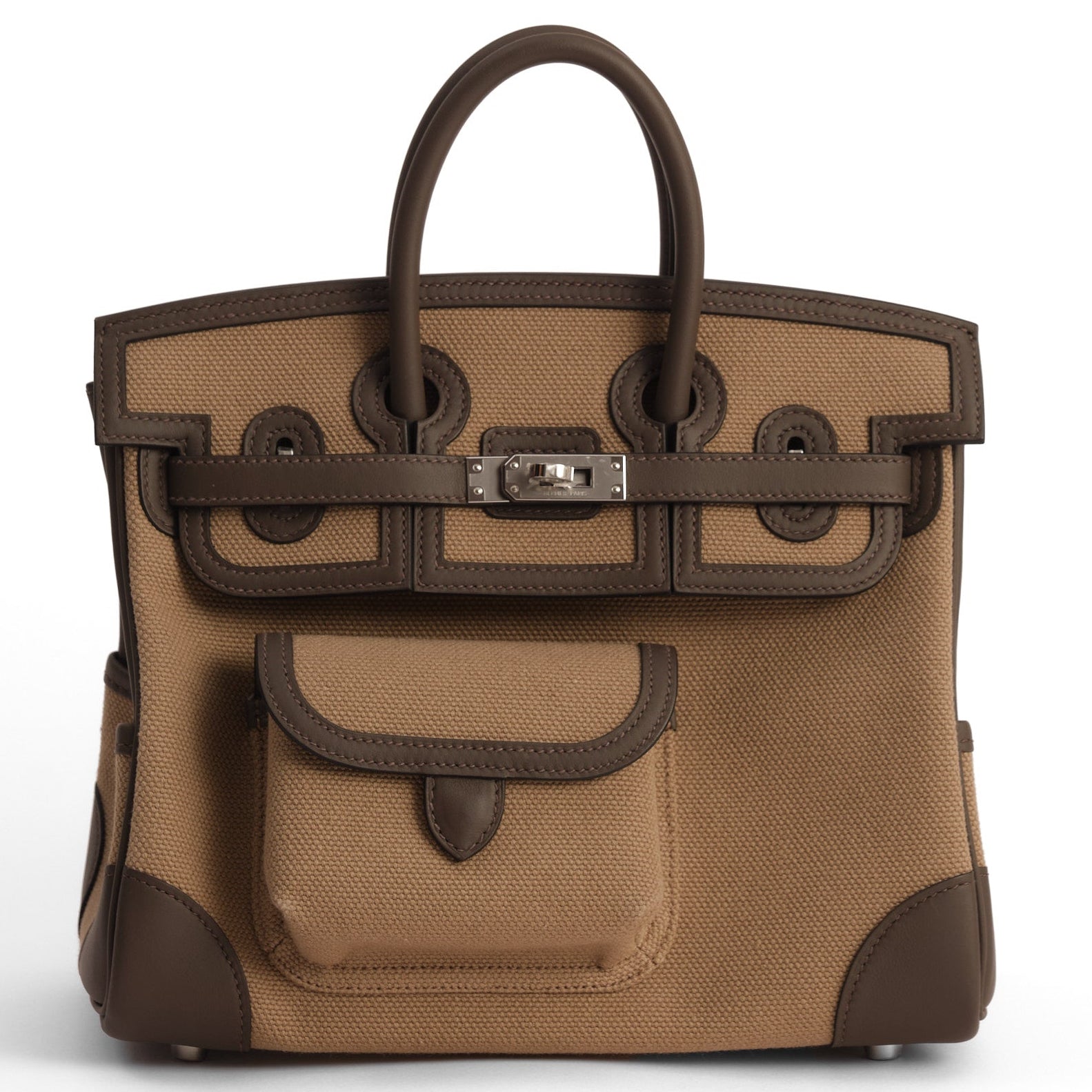 HERMÈS Birkin 25 Cargo Mousse/Ecorce Swift leather and canvas Palladium hardware