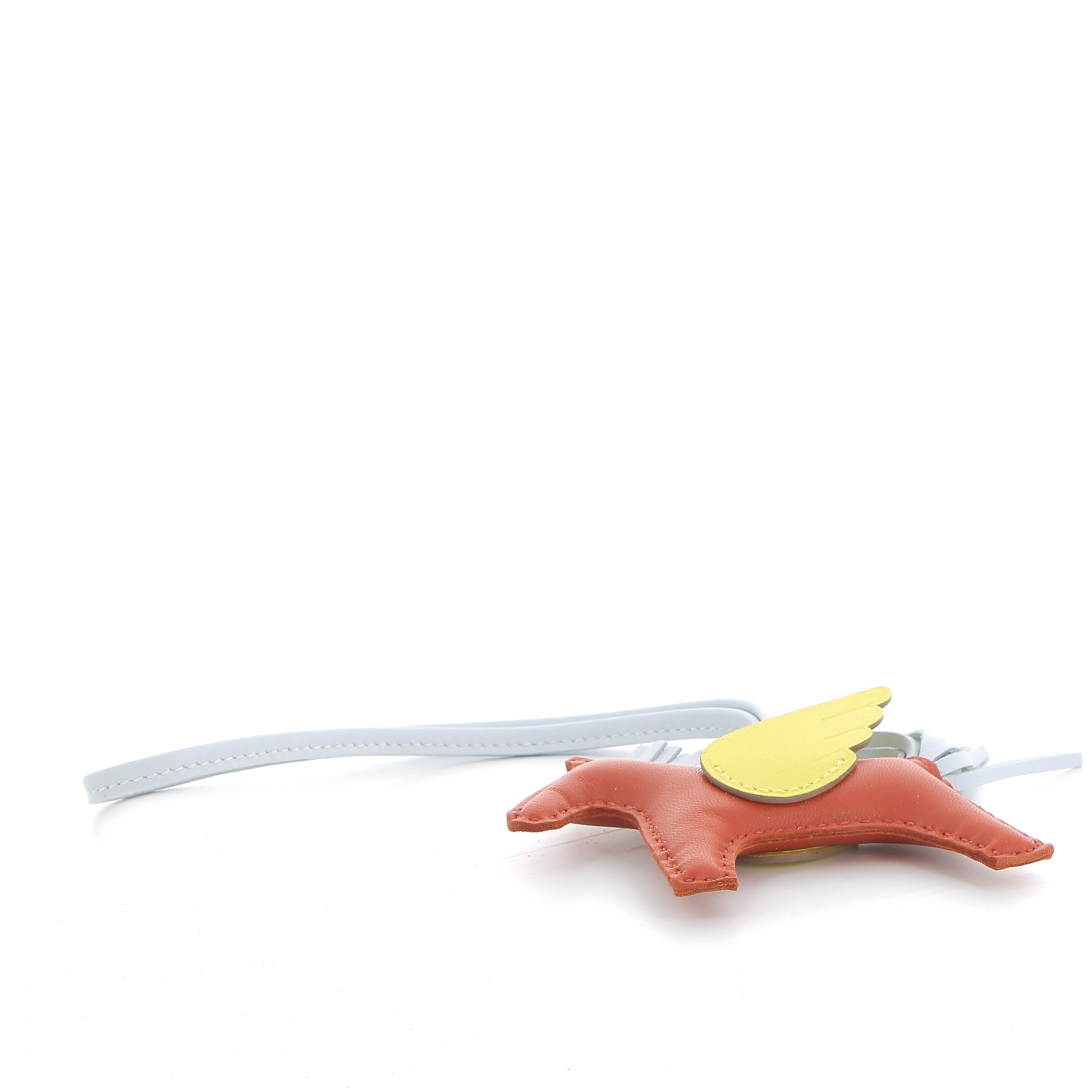 HERMÈS Charms Pegasus Bleu Brume/Orange Agneau Milo Lambskin Leather